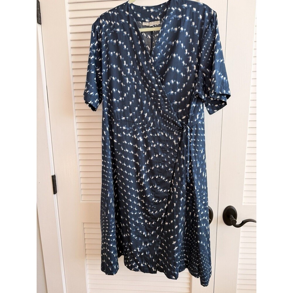 Bryn Walker Blue Abstract Wrap Dress Italian Cotton Lagenlook Size M